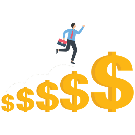 Businessman jumps to higher dollar  Illustration