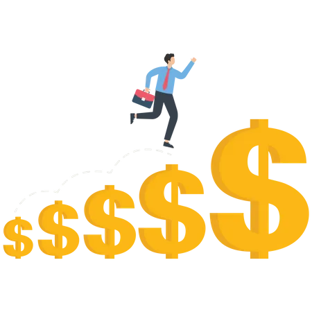 Businessman jumps to higher dollar  Illustration