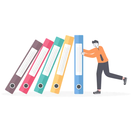 Manager Or Business Man Keep Folders With Documents From Falling Like A Domino Vector Illustration Flat Illustration