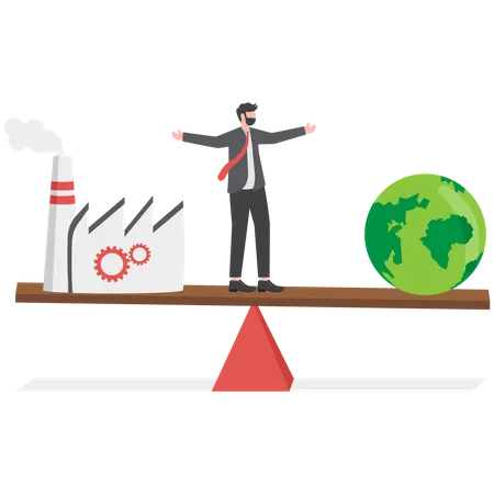 Businessman Invest With Scales With Eco Friendly And Factory Carbon Dioxide Neutral Balance Vector Illustration Illustration