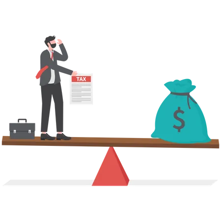 Balancing Businessman Between Income And Tax Concept Vector Illustrator Illustration