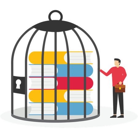 Businessman keeping books in cage  Illustration