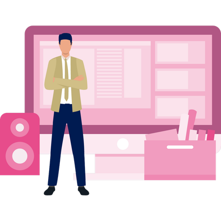 Businessman keeping buffers in his office  Illustration