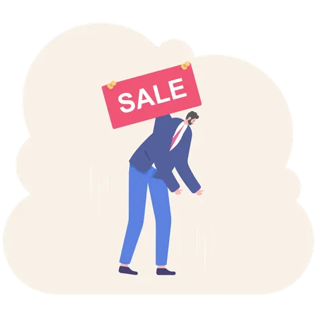 Businessman Or Manager Is Hanging On A Sticker With The Word Sale Illustration