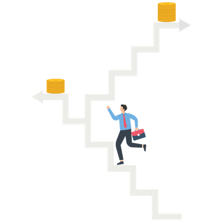 Businessman keeps climbing higher stairs  Illustration