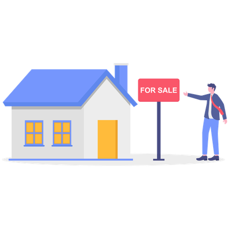 Businessman keeps house on sale  Illustration