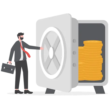 Businessman keeps money in the money box  Illustration