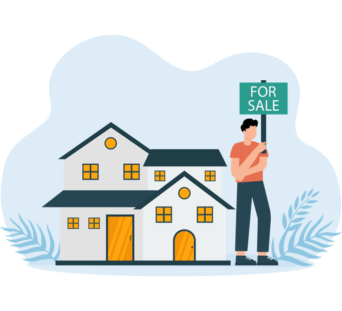 Businessman keeps Property For Sale  Illustration