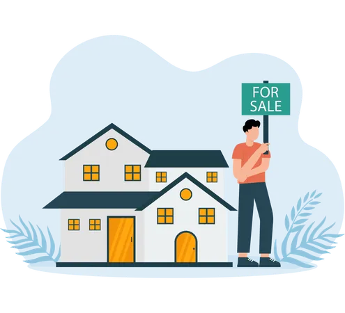 Businessman keeps Property For Sale  Illustration