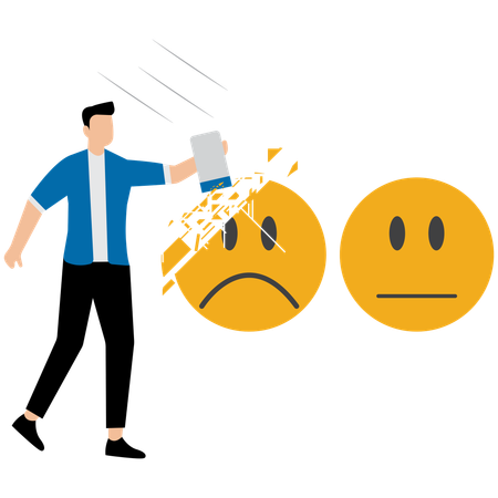Businessman kick off sad and negative emotion face  Illustration