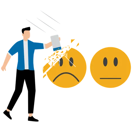 Businessman kick off sad and negative emotion face  Illustration