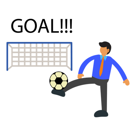 Businessman kick the ball to score a goal Illustration