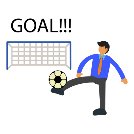 Businessman Kick The Ball To Score A Goal Flat Illustration Vector Graphic Illustration