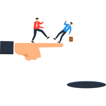 Businessman Kicked Off a Finger Falling into a Hole Business Failure  Illustration