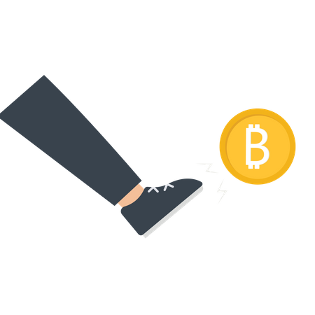 Businessman kicking a Bitcoin coin  Illustration