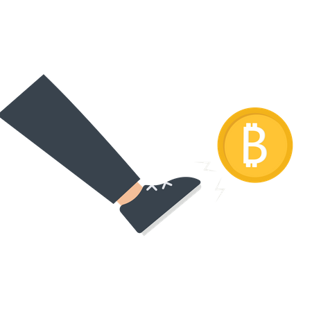 Businessman kicking a Bitcoin coin  Illustration