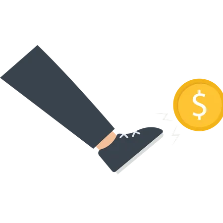 Businessman kicking a Dollar coin  Illustration