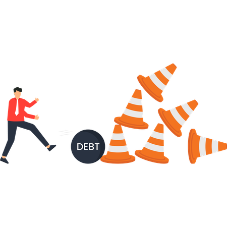Businessman Kicking Away Debt  Illustration