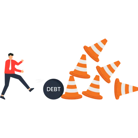Businessman Kicking Away Debt  Illustration