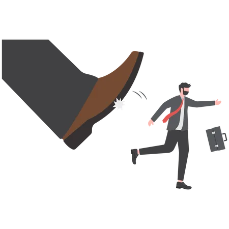 Businessman kicking employee due to bankruptcy  Illustration