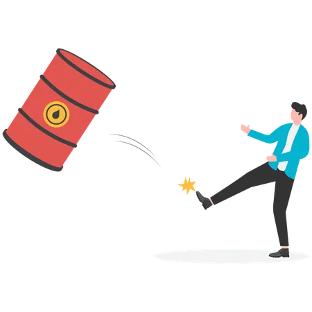 Businessman kicking oil barrel  Illustration