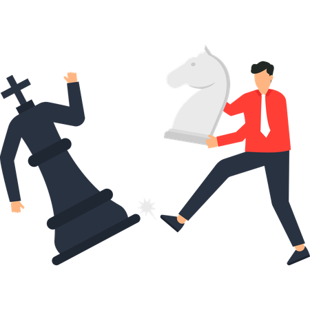 Businessman Kicking Over Chess Piece Strategy and Competition  Illustration