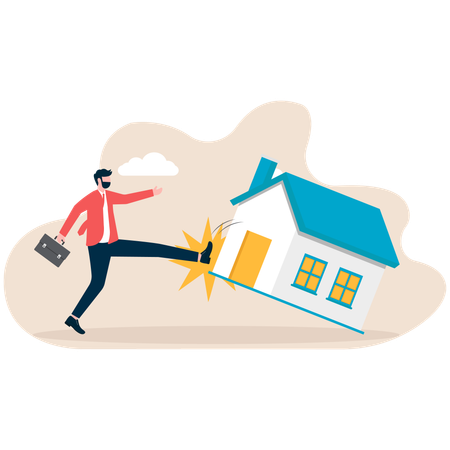 Businessman kicking real estate problem  Illustration