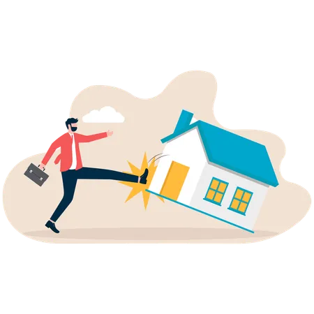 Businessman kicking real estate problem  Illustration