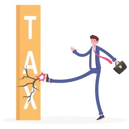 Businessman Kicking Tax Problems Wall Illustration Vector Cartoon Illustration