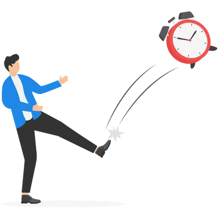 Businessman kicking time clock  Illustration