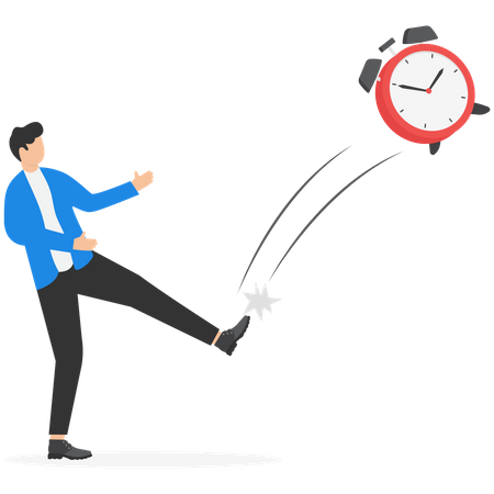 Businessman kicking time clock  Illustration