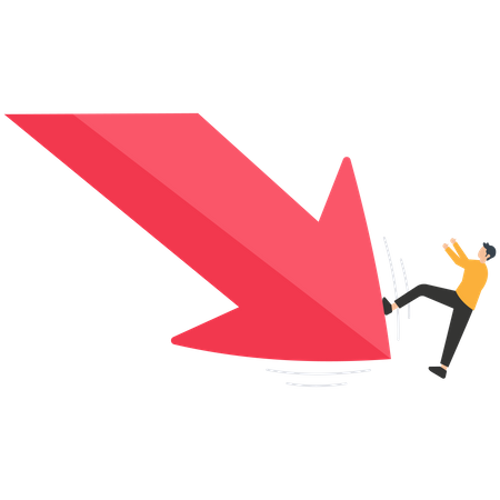 Businessman kicks falling arrow to reverse uptrend  Illustration