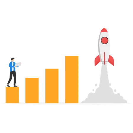 Businessmen Launch Rocket Business Startup Launching Products With Rocket Symbol Start Up Concept Vector Illustration Illustration