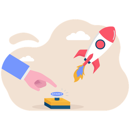 Businessman launches business product  Illustration