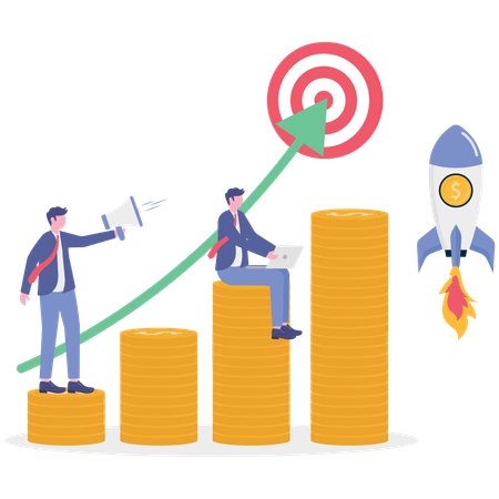 Businessman launches business product  Illustration