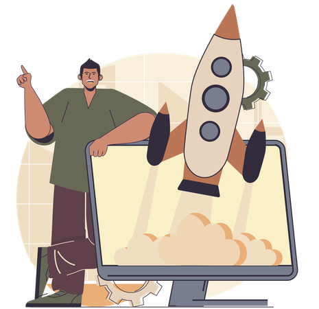 Businessman launches new company  Illustration