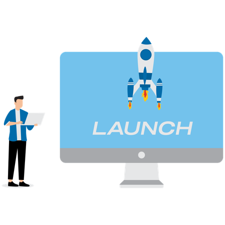 Businessman launching business rocket  Illustration