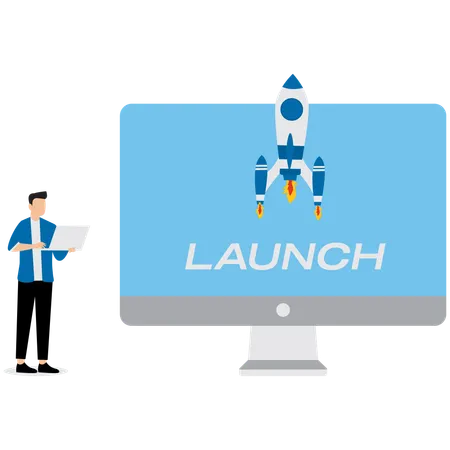 Businessman launching business rocket  Illustration