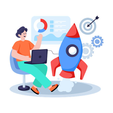 Businessman launching Business Startup  Illustration