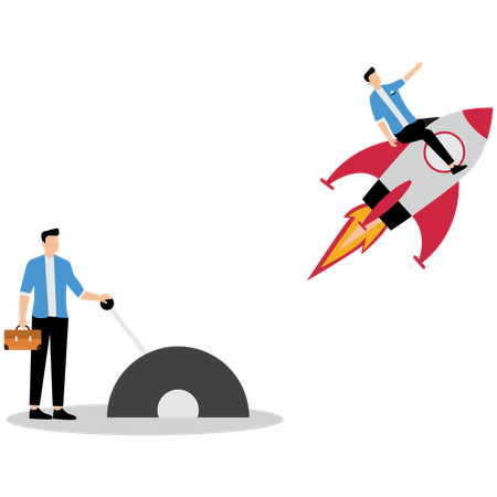 Businessman launching business startup rocket  Illustration