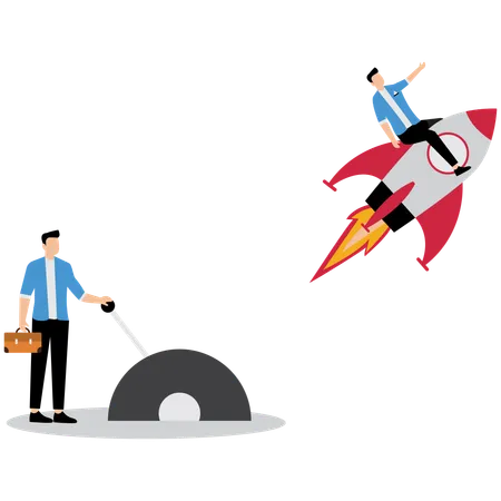 Businessman launching business startup rocket  Illustration