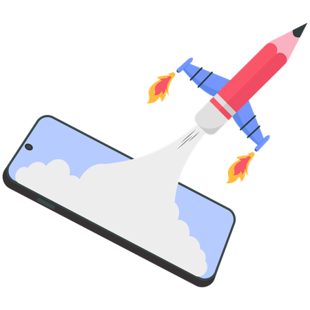 Businessman launching mobile app  Illustration