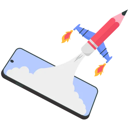 Businessman launching mobile app  Illustration
