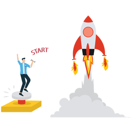 Businessman Launching New Startup  Illustration