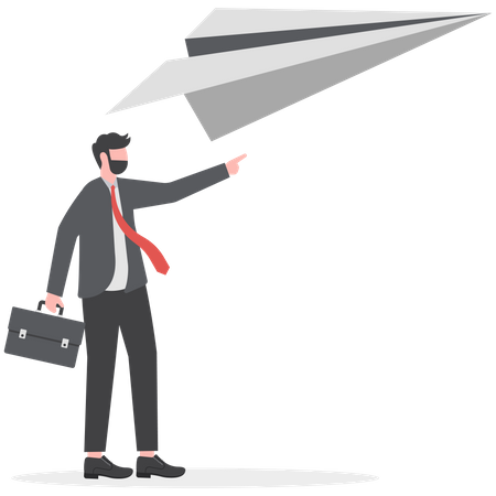 Businessman launching paper airplane into the sky  Illustration
