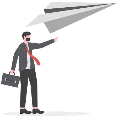 Businessman launching paper airplane into the sky  Illustration