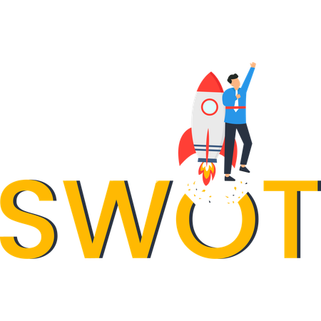 SWOT 분석을 통해 로켓을 발사하는 사업가  일러스트레이션