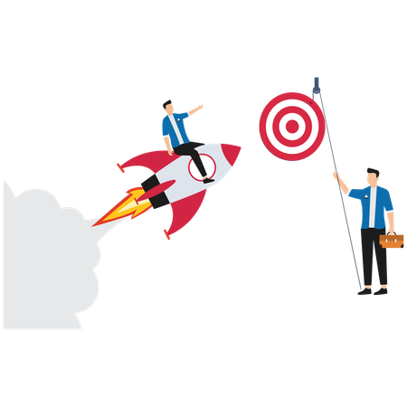 Businessman launching rocket to achieve target  Illustration