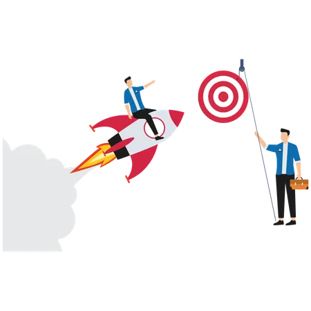 Businessman launching rocket to achieve target  Illustration