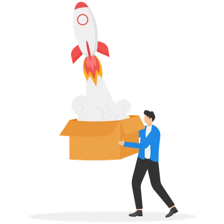 Businessman launching startup  Illustration